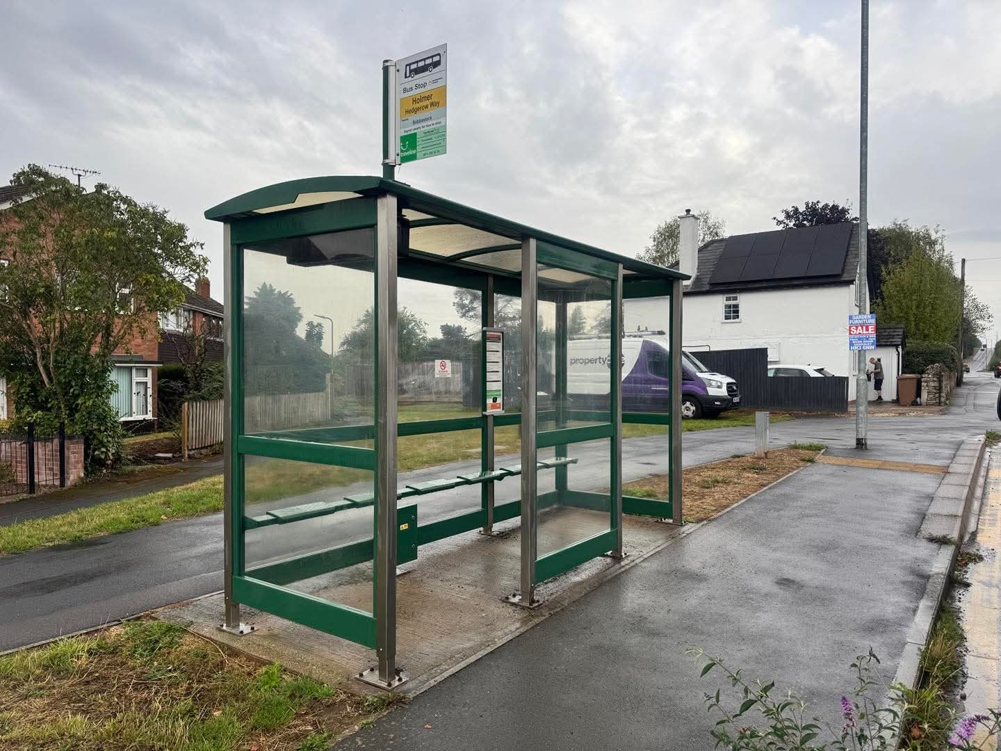 A glass bus shelter in Hereford after a full commercial clean by Lofty Cleans
