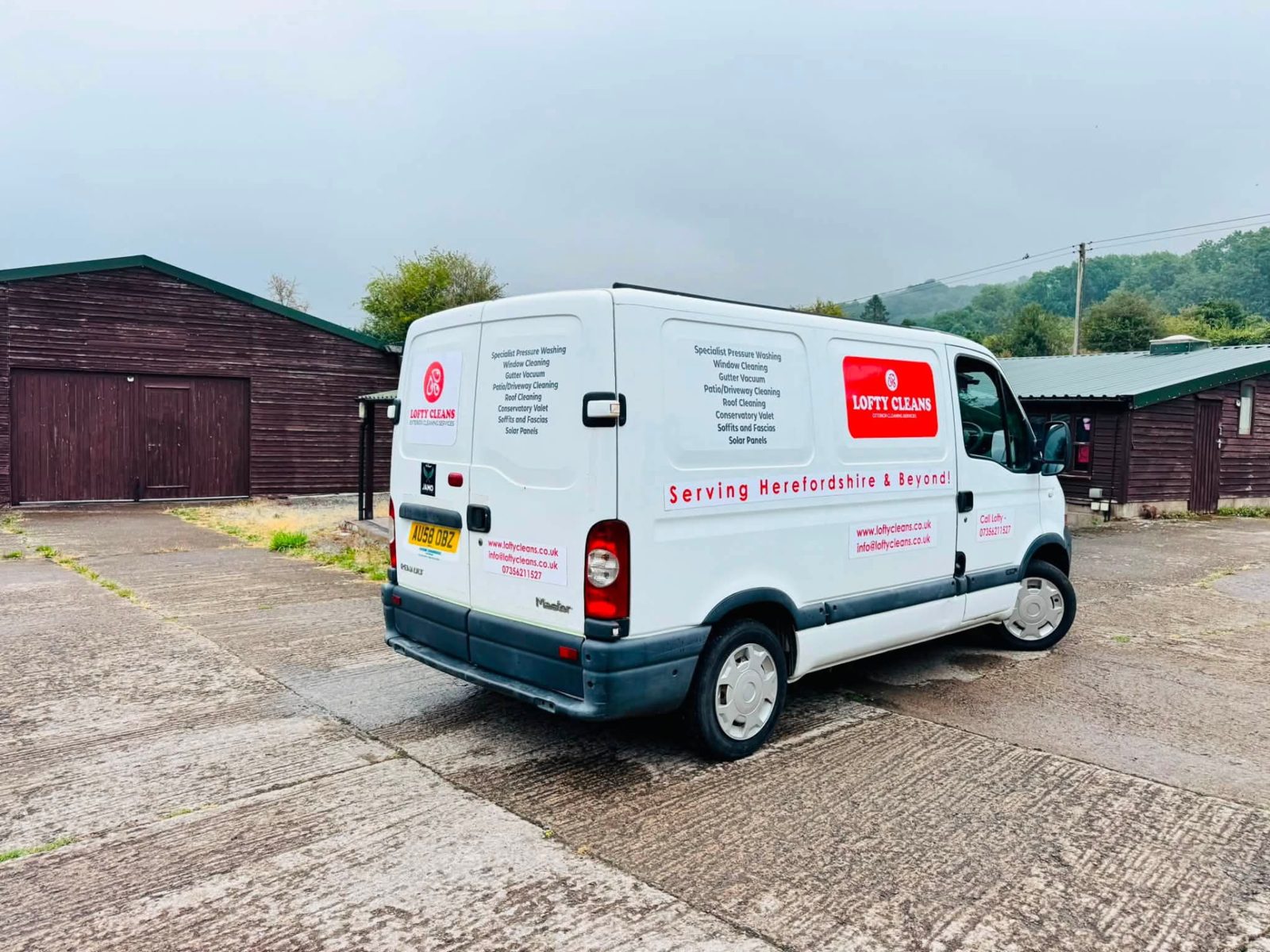 The Lofty Cleans branded van on a job in Herefordshire